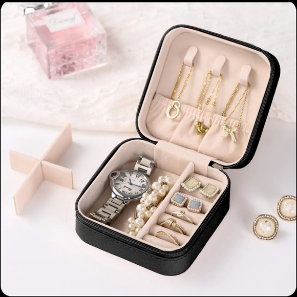 Faux leather jewelry Box Travel Portable Jewelry Organizer Mini Case 2 colors - Picture 3 of 11